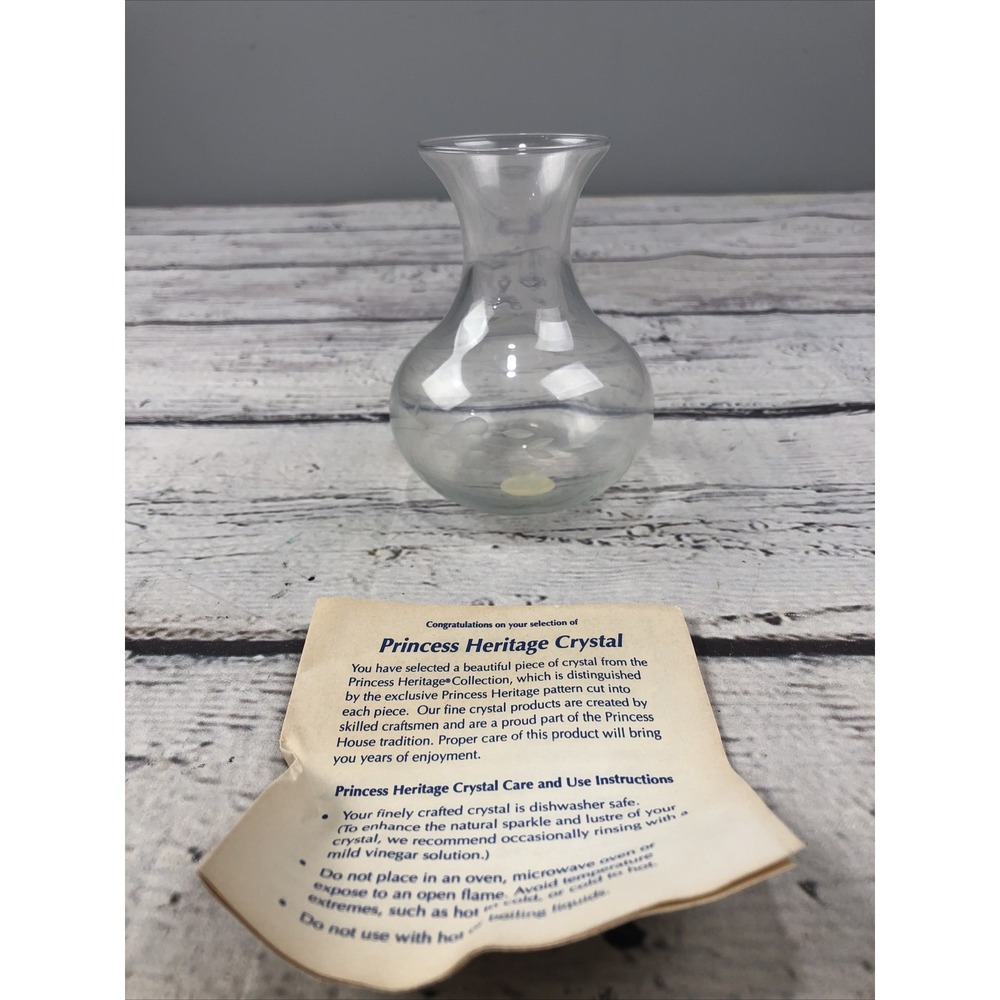 NEW VINTAGE PRINCESS HOUSE HERITAGE 6" CLEAR CRYSTAL BULB VASE #130 MADE IN USA